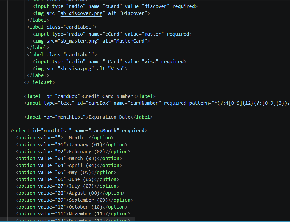 Payment Form Code screenshot